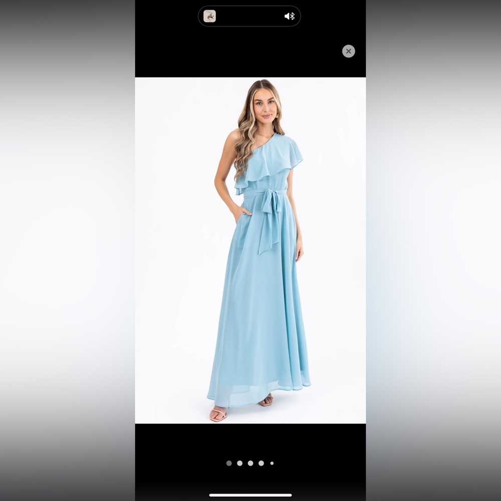 Arctic Blue One Shoulder Ruffle Maxi Dress